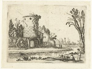 برج دائري مع بوابة المناظر الطبيعية الصغيرة (عنوان السلسلة) بواسطة Esaias van de Velde