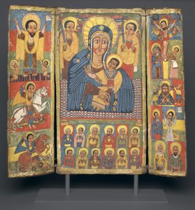 أيقونة ثلاثية مع صورة مركزية للعذراء والطفل ، 1682-99 بواسطة المدرسة الاثيوبية