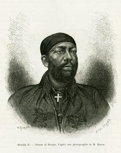صورة لأمير إثيوبيا منليك الثاني (1844-1913). نقش رونجات ، بعد التقاط صورة فوتوغرافية ، لتوضيح قصة فوياج أو تشوا (Abyssinie meridionale)