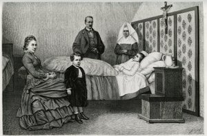 استشارة الطبيب في نزل Logelbach. نقش لإي رونجات ، لتوضيح قصة "عبر الألزاس واللورين" ، في عام 1884 ، بواسطة تشارلز جراد (1842-1890) ، كاتب وكاتب وعالم طبيعة ألماني. نُشر في Le Tour du monde، nouveau journal d