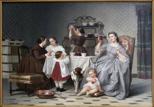المربى ، كما يقول Le gouter de famille. لوحة ليوجين رونجات (1822-1912) ، زيت على قماش ، حوالي عام 1860. الفن الفرنسي في القرن التاسع عشر. متحف فيينا للفنون الجميلة (إيسير).