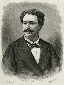 صورة للمؤلف والرحالة إدموندو دي أميسيس (1846-1908) ، كاتب إيطالي ، نقش بواسطة رونجات ، لتوضيح قصة المغرب بواسطة إدموندو دي أميسيس ، في عام 1875 ، نُشرت في جولة العالم ، تحت إشراف إدوارد شارتون