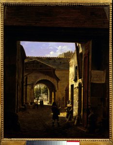 ساحة فناء منزل القيادة في شارع Saint Denis المعروف باسم ساحة Sainte Catherine Scene في الدائرة الأولى في باريس. رسم إيتيان بوهوت (1780-1862) 1832 صن. 0،27x0،22 م باريس ، متحف كارنافالي. بواسطة إتيان بوحوت