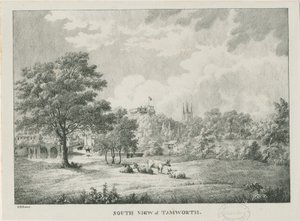 تاموورث - منظر بعيد من الجنوب: مطبوع بالحجارة ، بدون تاريخ [1796-1865]