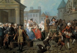 كرنفال في شوارع باريس التفاصيل. رسم إتيان جورات (1699-1789) 1757. خافت. 0،65 × 0،82 م باريس ، متحف كارنافالي بواسطة إتيان جورات