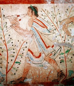 A flute player. Detail of a fresco, 5th century BC