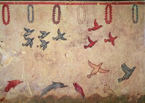 الطيور المائية والدلافين القفز ، من مقبرة الصيد والصيد ، c.520-10 قبل الميلاد (لوحة جدارية) بواسطة إتروسكان