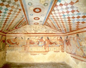 Etruscan Tomb of Leopards, fresco showing banquet scene, Tarquinia. 5th century BC, Italy (fresco)