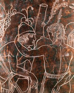 الفن الأتروسكي: تفاصيل البرونز Ficoroni Cistus الذي يمثل أسطورة Argonauts. من برينيست (باليسترينا). 340 ق. المتحف الوطني لفيلا جوليا ، روما بواسطة إتروسكان