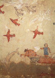 قارب صيد ، من قبر الصيد والصيد ، c.520-10 قبل الميلاد (لوحة جدارية) بواسطة إتروسكان