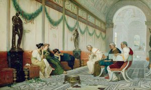 مبنى روماني من الداخل مع شخصيات ، حوالي 1880 (زيت على قماش)