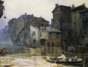 عبر ديلا فيومارا غمرت المياه في روما ، بواسطة إيتوري روسلر فرانز (1845-1907) ، ألوان مائية ، إيطاليا