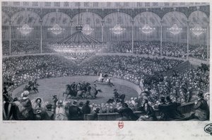 عرض الحصان في سيرك فرانكوني ، الشانزليزيه ، باريس ، يوجين لويس لامي (1800-1890) ، نقش بواسطة تشارلز موترام (1807-1876) مأخوذ من الصيف والشتاء في باريس بواسطة يوجين لويس لامي