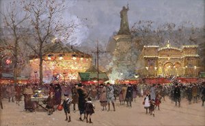 Fete ، في Place de La Republique ، باريس (الطباشير الأسود والغواش على الورق) بواسطة يوجين جاليان لالو