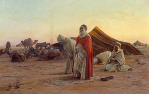 خيمة في الصحراء صلاة. التفاصيل. رسم يوجين أليكسيس جيرارديت (1853-1907) القرن التاسع عشر بايون ، متحف بونات