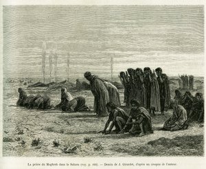 صلاة المغرب في الصحراء. نقش بواسطة J. بواسطة يوجين الكسيس جيرارديت