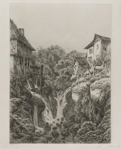 طاحونة وشلال Grésy بالقرب من Aix-les-Bains ، 1856.
