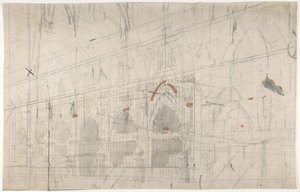 تصميم لمرحلة في الأوبرا ، باريس: الكنيسة الداخلية ، 1830-90.