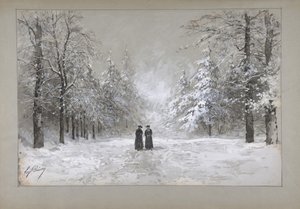 مشهد الشتاء مع رجلين ، 1830-90. بواسطة يوجين سيشيري