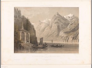 منظر لمصلى تيلز على بحيرة لوسيرن La Chapelle de G.me Tell et le lac des Quatre-Cantons (العنوان على الكائن) مشاهد في سويسرا وسافوي وتيرول (عنوان المسلسل) La Suisse و la Savoie et le Tyrol (عنوان السلسلة على الكائن) بواسطة يوجين سيشيري