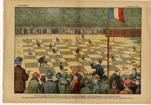 رسم توضيحي لـ Eugene Damblans (1865-1945) في Le Pelerin ، 04/09/27 - لأول مرة في فرنسا ، لعبة للسيدات ... رقعة الداما الحية - لعبة ، هوايات ، جماهير ، لعبة الداما بواسطة يوجين دامبلانز