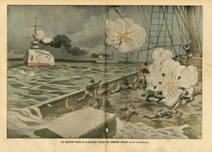 رسم توضيحي لـ Eugene Damblans (1865-1945) في Le Pelerin ، 28/02/04 - تغرق الطرادات الروسية في فلاديفوستوك وسيلة نقل يابانية - Armee ، Maritime Marine Seaside ، الحرب الروسية اليابانية ، السفن الحربية ، فلاديفوستوك - البحارة ، البحارة بواسطة يوجين دامبلانز