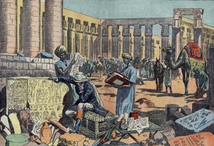 جان فرانسوا (جان فرانسوا) شامبليون (1790-1832) ، عالم مصريات فرنسي ، يدرس نقشًا بين أروقة طيبة. نقش من عام 1923. رسم Damblans.