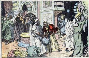 الوهابيون ، بعد أن استولوا على مكة ، نهبوا قصر الملك حسين. رسم توضيحي لـ Damblans. في "" Le Pelerin "عدد 2 تشرين الثاني (نوفمبر) بواسطة يوجين دامبلانز