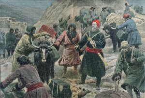 المستكشف سفين أندير هيدين (1865-1952) في التبت ، صورة توضيحية من "لو بيليرين" ، فبراير 1909 بواسطة يوجين دامبلانز