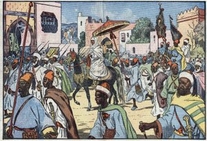 سلطان المغرب الجديد ، مولاي محمد ، يدخل مدينة الرباط. رسم توضيحي لـ Damblans. في "" Le Pelerin "بتاريخ 4 كانون الأول (ديسمبر) بواسطة يوجين دامبلانز