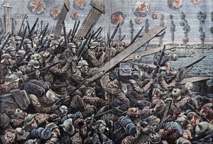 حرب 1914-1918. جبهة بلجيكا 1914. جنود ألمان على اليسر. الرسم بواسطة Damblans. بواسطة يوجين دامبلانز