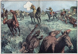 يتم ذبح الخيول البرية في الولايات المتحدة. رسم توضيحي لـ Damblans. في "" Le Pelerin "بتاريخ 31 يناير بواسطة يوجين دامبلانز