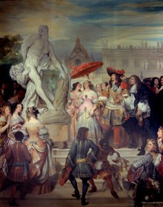 يقدم بيير بوجيه (1620-1694) تمثاله ميلون كروتوني إلى لويس الرابع عشر (1638-1715) في حدائق قلعة فرساي. لوحة يوجين ديفيريا (1808-1865)