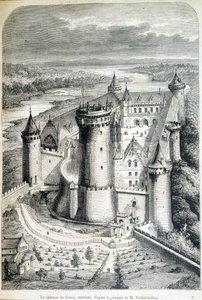 Le chateau de Coucy ، يعيد - نقش من الرسم // بواسطة Eugene Viollet-le-Duc (Viollet le Duc) (1814-1879) - "" Le Monde اللامع "" "في 8/05/1858. بواسطة يوجين إيمانويل (بعد) فيوليت لو دوك
