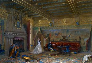 تصميم قاعة على الطراز القوطي لـ Chateau de Pierrefonds مع الإمبراطور والإمبراطورة بواسطة يوجين إيمانويل فيوليت لو دوك
