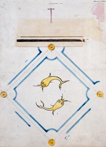 زخارف لبلاط الحمام ، Chateau d'Eu ، بواسطة Eugene Emmanuel Viollet-Le-Duc (1814-1879) ، رسم بالألوان المائية بواسطة يوجين إيمانويل فيوليت لو دوك