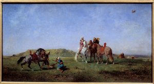 صيد الصقور في الجزائر رسم يوجين فرومنتين (1820-1876) القرن التاسع عشر. 0،45 × 0،85 م