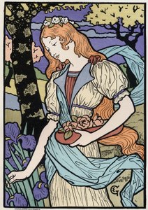 فن. المرأة بأسلوب الفن الحديث. رسم إيضاحي لـ E.Grasset ، فرنسا ، حوالي عام 1890 (ملصق)