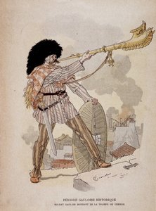 جندي الغال يبدو من قرن الحرب (كارنيكس) - في "" كتب التدريس الإيضاحية ، أزياء الحرب في العصر البرونزي والعصر الغالي "، إد غراسيت بواسطة يوجين جراست
