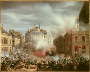 ثورة 1848: "حريق ساحة برج المياه بالقصر الملكي في 24 فبراير 1848". اللوحة بواسطة يوجين هاغناور بواسطة يوجين هاجناور