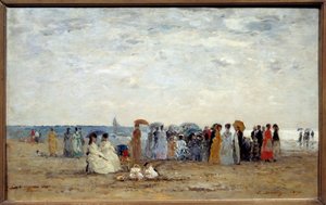السباحون على شاطئ تروفيل ، كالفادوس. لوحة ليوجين لويس بودين (1824-1898) بواسطة يوجين لويس بودين