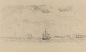 المناظر الطبيعية الساحلية مع الشحن ، ج. 1858. بواسطة يوجين لويس بودين