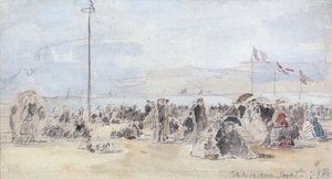 الناس على الشاطئ ، تروفيل ، 1866 (مرحاض وجرافيت على ورق) بواسطة يوجين لويس بودين
