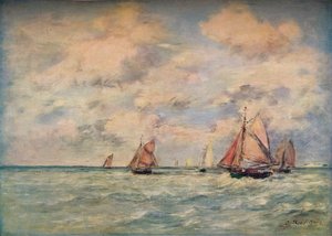 خروج Des Barques A Trouville ، القرن التاسع عشر بواسطة يوجين لويس بودين
