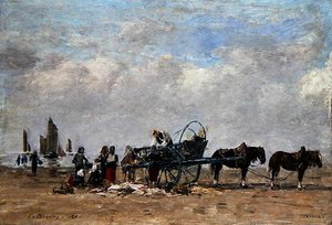 عربة الأسماك ، بيرك ، حوالي عام 1880 (زيت على قماش موضوع على لوح) بواسطة يوجين لويس بودين