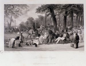 الركاب والمشاة في الشانزليزيه (الشانزليزيه) في باريس. نقش يوجين لويس لامي (1800-1890) 1841 مجموعة خاصة بواسطة يوجين لويس لامي