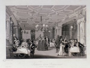 منظر داخلي لمطعم "Les trois freres provencaux" بالقرب من القصر الملكي في باريس. نقش يوجين لويس لامي (1800-1890) مجموعة خاصة 1843