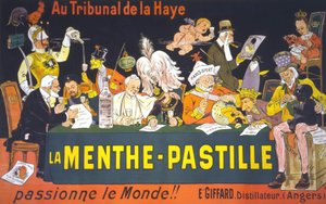 ملصق كارتون عن مؤتمر السلام في لاهاي عام 1899: "" في محكمة لاهاي ، البسطيلة بالنعناع - تثير شغف العالم! " بواسطة يوجين أوجي (1861-1936)