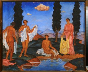 السباحون - عمل يوجينيوس زاك (1884-1926) ، تمبرا على ورق مقوى