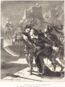 يرغب هاملت في اتباع شبح أبيه الفصل الأول ، المشهد الرابع ، 1835. بواسطة يوجين ديلاكروا